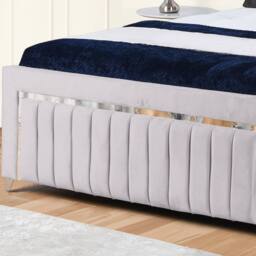UK Bed Furniture Chrome Edge Slatted Base Upholstered Bed Frame with 48-inch Headboard in Silver - Size: Double - thumbnail 3