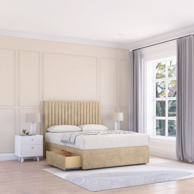 "Sloomy Manhattan Coniston Bed Set With No Drawers Mattress & 54"" Headboard in Cream - Size: Small Double" - image 1