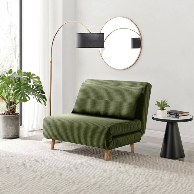 FurnitureboxUK Bobby Green Jumbo Corduroy Single Folding Sofa Bed Chair - image 1
