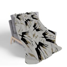 Warren Reed - Designer Black & Gold Fire Bird Silhouettes Sherpa Blanket in Grey - Size: Large - thumbnail 2