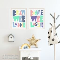 Artery8 Wall Art Print Pack of 2 A4 Scottish Baby Kids Childs Nursery Bonnie Wee Lassie Laddie Boy Girl Pastel Typography Design Living Room s Set - thumbnail 3