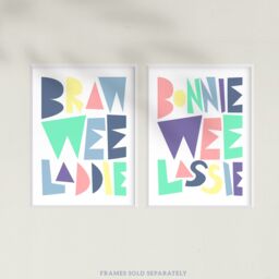 Artery8 Wall Art Print Pack of 2 A4 Scottish Baby Kids Childs Nursery Bonnie Wee Lassie Laddie Boy Girl Pastel Typography Design Living Room s Set - thumbnail 5