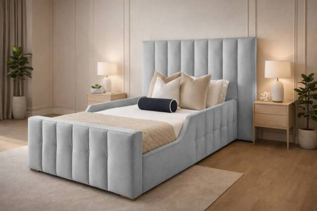 PARADISE BEDS LTD Single Wooden Upholstered Kids Bed Frame With Headboard in Silver - image 1