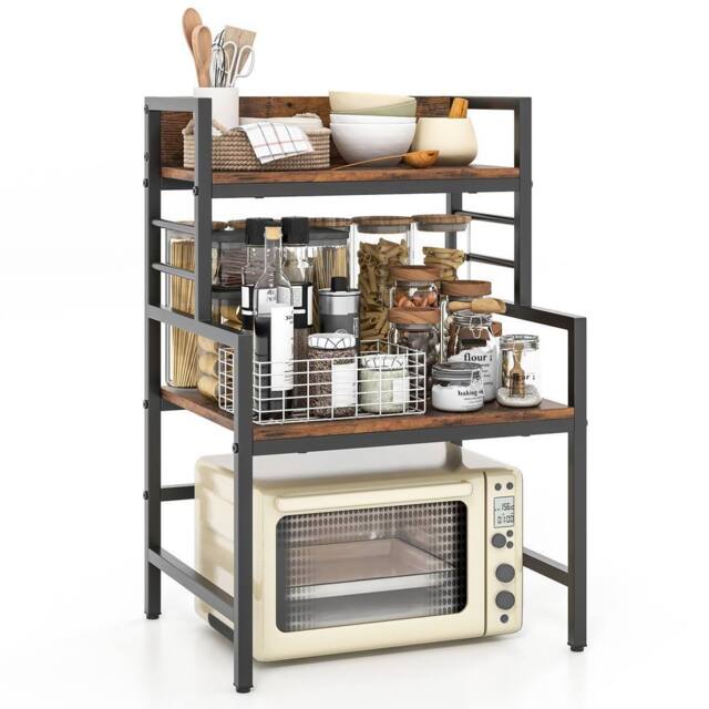 Gymax 3-Tier Microwave Stand Kitchen Countertop Spice Rack Printer Stand in Brown - image 1