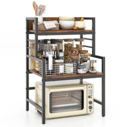 Gymax 3-Tier Microwave Stand Kitchen Countertop Spice Rack Printer Stand in Brown - thumbnail 1