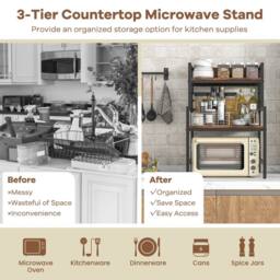 Gymax 3-Tier Microwave Stand Kitchen Countertop Spice Rack Printer Stand in Brown - thumbnail 3
