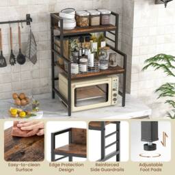Gymax 3-Tier Microwave Stand Kitchen Countertop Spice Rack Printer Stand in Brown - thumbnail 5