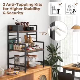 Gymax 3-Tier Microwave Stand Kitchen Countertop Spice Rack Printer Stand in Brown - thumbnail 4