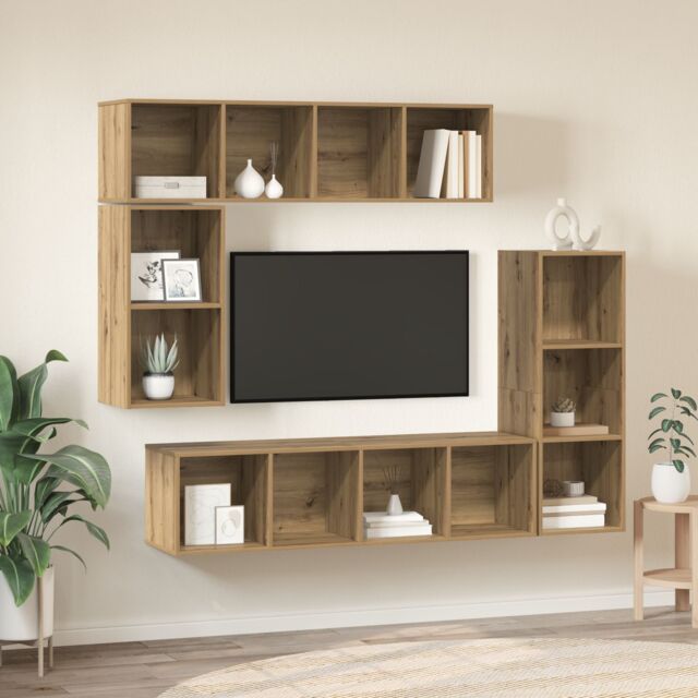 Berkfield Home Wall-mounted with Storage 4 pcs Artisan oak Engineered wood in Brown - image 1
