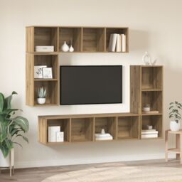 Berkfield Home Wall-mounted with Storage 4 pcs Artisan oak Engineered wood in Brown - thumbnail 1