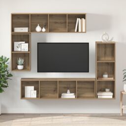 Berkfield Home Wall-mounted with Storage 4 pcs Artisan oak Engineered wood in Brown - thumbnail 4