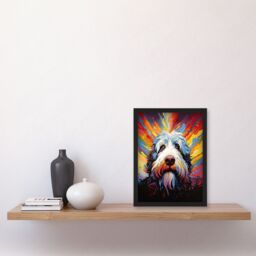 "Artery8 Wall Art Print Old English Sheep Dog Lover Gift Pet Portrait Colourful Artwork Painting Art Framed - Size: W12"" x H16""" - thumbnail 4
