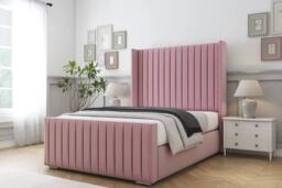 "Sloomy Marlborough Plush Frame-Mattress-50"" Upholstered Wingback Headboard in Pink - Size: King" - thumbnail 2