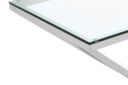 Orsina Rectangular Tempered Glass Console Table, Silver Stainless Steel Frame with Geometric Base, Hallway Console - thumbnail 4