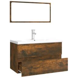 Berkfield Home Full Bathroom Furniture Set Smoked Oak Engineered Wood in Brown - thumbnail 4