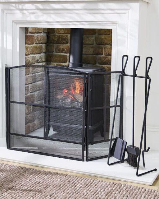 Dibor Contemporary Black Fireside 4pc Freestanding Companion Set with Fire Screen Guard - image 1
