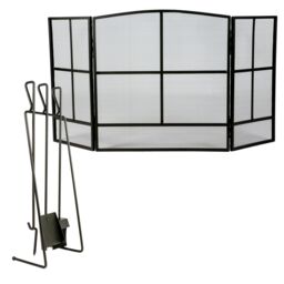 Dibor Contemporary Black Fireside 4pc Freestanding Companion Set with Fire Screen Guard - thumbnail 2