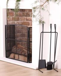 Dibor Contemporary Black Fireside 4pc Freestanding Companion Set with Fire Screen Guard - thumbnail 3