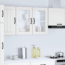 Berkfield Home Kitchen Wall Cabinet with Glass Door Lucca White Engineered Wood - thumbnail 4