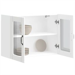 Berkfield Home Kitchen Wall Cabinet with Glass Door Lucca White Engineered Wood - thumbnail 1