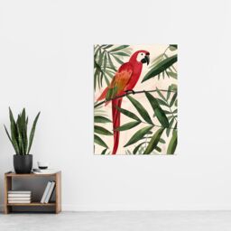 "Artery8 Scarlet Macaw Parrot on Tropical Tree Branch Wall Art Print in Green - Size: W12"" x H16""" - thumbnail 4