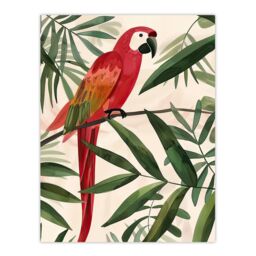 "Artery8 Scarlet Macaw Parrot on Tropical Tree Branch Wall Art Print in Green - Size: W12"" x H16""" - thumbnail 1