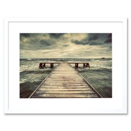 "Artery8 Wall Art Print Pier with Storm Clouds Art Framed 9x7 inch in White - Size: W7"" x H9""" - thumbnail 1
