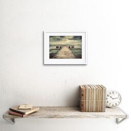 "Artery8 Wall Art Print Pier with Storm Clouds Art Framed 9x7 inch in White - Size: W7"" x H9""" - thumbnail 2