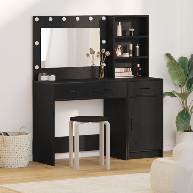 Berkfield Home 2 Piece Dressing Table Set with LED Black Engineered Wood - image 1