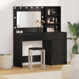 Berkfield Home 2 Piece Dressing Table Set with LED Black Engineered Wood