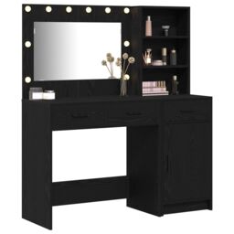 Berkfield Home 2 Piece Dressing Table Set with LED Black Engineered Wood - thumbnail 3