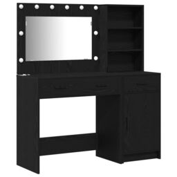 Berkfield Home 2 Piece Dressing Table Set with LED Black Engineered Wood - thumbnail 2