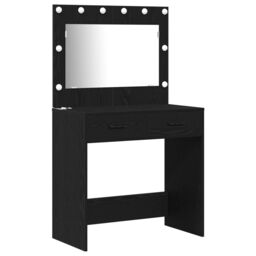 Berkfield Home 2 Piece Dressing Table Set with LED Black Engineered Wood - thumbnail 4