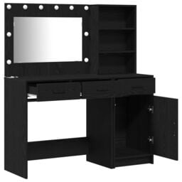 Berkfield Home 2 Piece Dressing Table Set with LED Black Engineered Wood - thumbnail 6