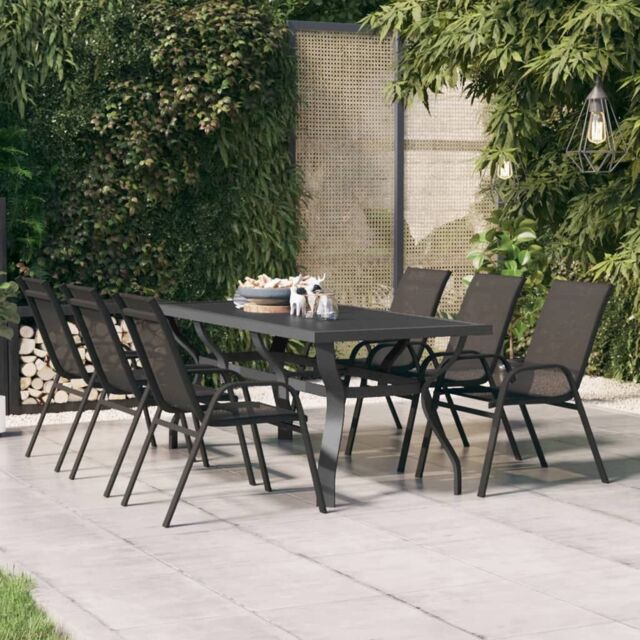 Berkfield Home Garden Table Grey & Black 180x80x70 cm Steel & Glass - Size: 180 x 80 x 70 cm - image 1