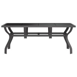 Berkfield Home Garden Table Grey & Black 180x80x70 cm Steel & Glass - Size: 180 x 80 x 70 cm - thumbnail 3