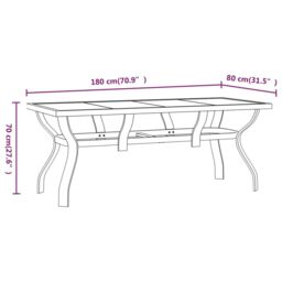 Berkfield Home Garden Table Grey & Black 180x80x70 cm Steel & Glass - Size: 180 x 80 x 70 cm - thumbnail 6