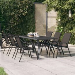 Berkfield Home Garden Table Grey & Black 180x80x70 cm Steel & Glass - Size: 180 x 80 x 70 cm - thumbnail 1