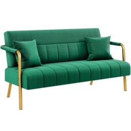VOGREX Green Velvet Loveseat Deep Cushion - thumbnail 1
