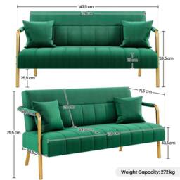 VOGREX Green Velvet Loveseat Deep Cushion - thumbnail 2