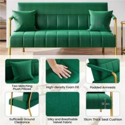 VOGREX Green Velvet Loveseat Deep Cushion - thumbnail 3