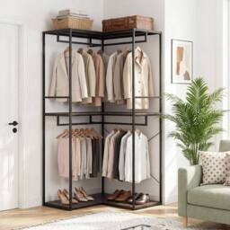 EONLION 200 cm L-shaped Coat Rack Coat Stand in Black - Size: 100 cm - thumbnail 1