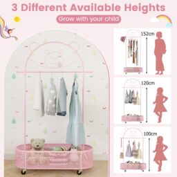 Costway Kid Clothes Rack Home Freestanding Clothes Rack on Wheels-Pink in Pink - thumbnail 5