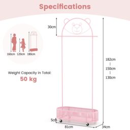 Costway Kid Clothes Rack Home Freestanding Clothes Rack on Wheels-Pink in Pink - thumbnail 6