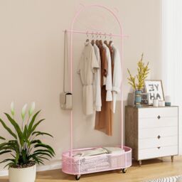 Costway Kid Clothes Rack Home Freestanding Clothes Rack on Wheels-Pink in Pink - thumbnail 3