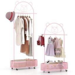 Costway Kid Clothes Rack Home Freestanding Clothes Rack on Wheels-Pink in Pink - thumbnail 2