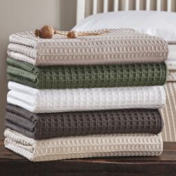 Allure Bath Fashions Luxury Hotel Waffle Throw Blanket Bedspread - 100% Cotton in Khaki - Size: Small - thumbnail 5