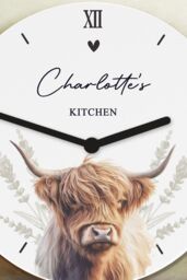 Personalised Memento Company Personalised Highland Cow Wooden Clock in White - thumbnail 3