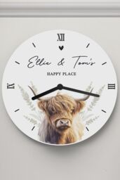 Personalised Memento Company Personalised Highland Cow Wooden Clock in White - thumbnail 4