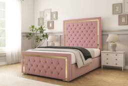 "Sloomy Sofia Gold Plush Frame-Mattress - 50"" Upholstered Headboard in Pink - Size: Small Double" - thumbnail 2